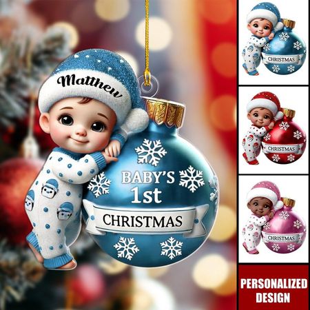 Baby Holding Bauble Erste Weihnachten Personalisiertes Acryl Ornament